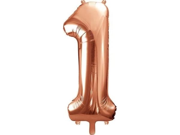 Party Deco Folieballong nummer "1", 86cm, rosa gull, universal