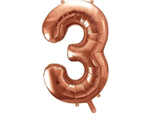 Party Deco Folieballong nummer "3", 86 cm, roséguld universal