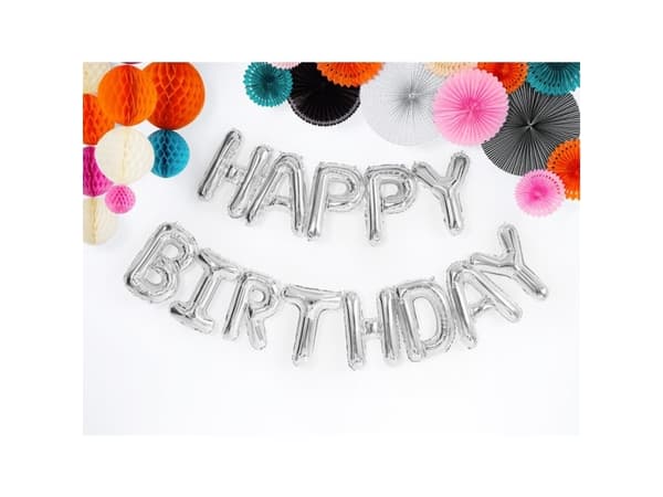 Party Deco Balon foliowy HAPPY BIRTHDAY, srebrny, 340x35 cm uniwersalny