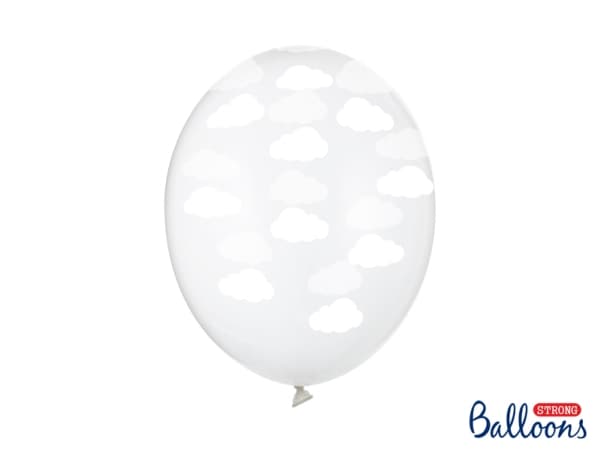 PartyDeco SB14C-230-099-6, Toy balloon, Latex, Gjennomsiktig, Hvit, Oval, 30 cm, 6 stykker