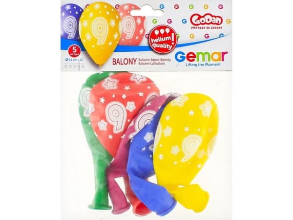 13" Prem. Helium ballonger med "9" topper /5 GS120/9 22002