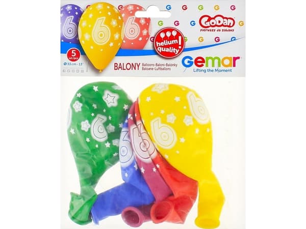 Gemar Ballonger CYFRA 6, fargerike, 13 tommer/ 5 stk.