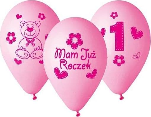 GMR Ballonger med trykk for jenter "Jeg er allerede ett år" - 30 cm - 5 stk