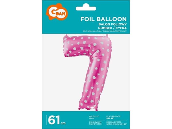 GoDan foliopallo numero 7, vaaleanpunainen, sydämet, 61 cm