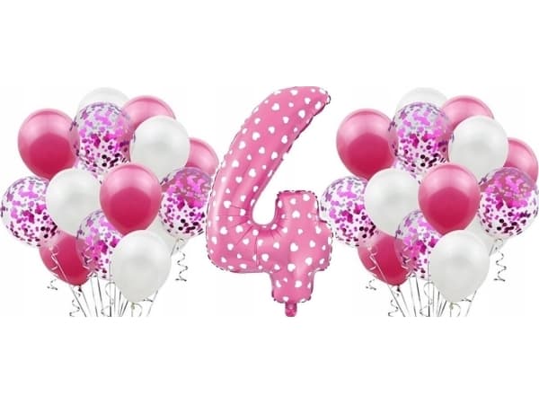 GoDan Folieballong "Nummer 4", rosa med hjärtan, 61cm p10