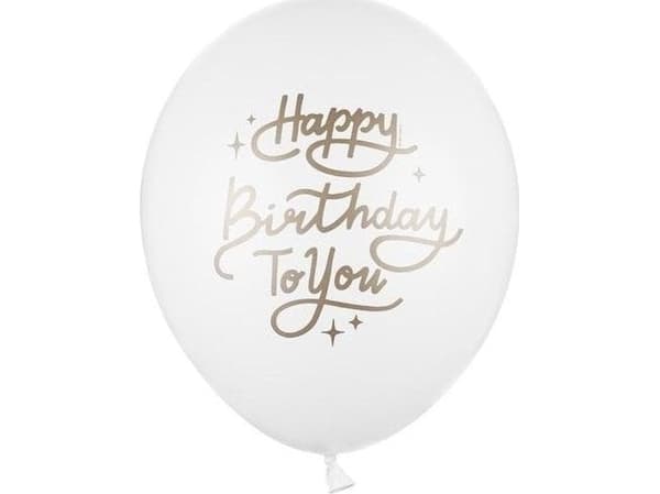 PartyDeco Balony Happy Birthday Pure White 30cm 50szt