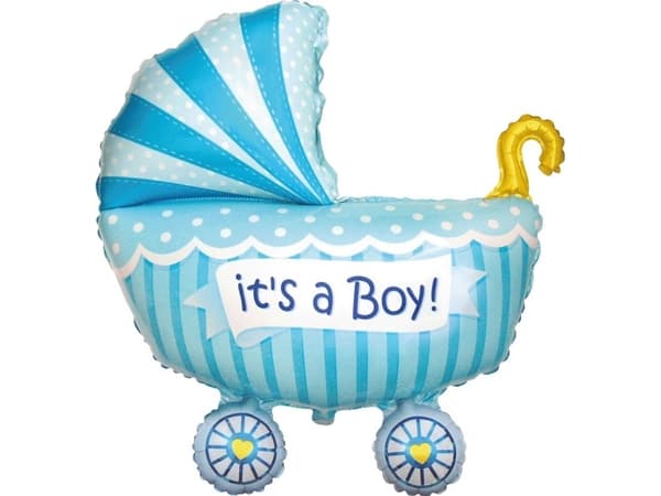 Flexmetal Folieballong 24" FX - "Boy's Stroller" (blå), pakket
