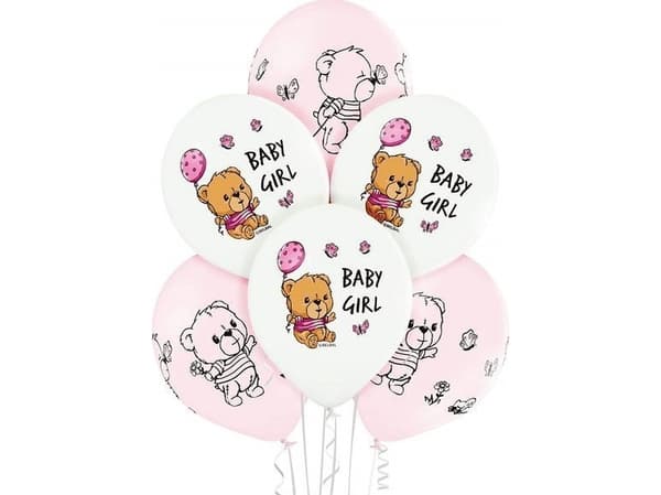 GoDan Latexballonger med nallebjörn för baby shower rosa