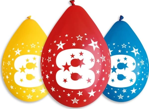 Gemar Ballonger Nummer 8 BIRTHDAY, 5 stk, 12 tommer, hengende