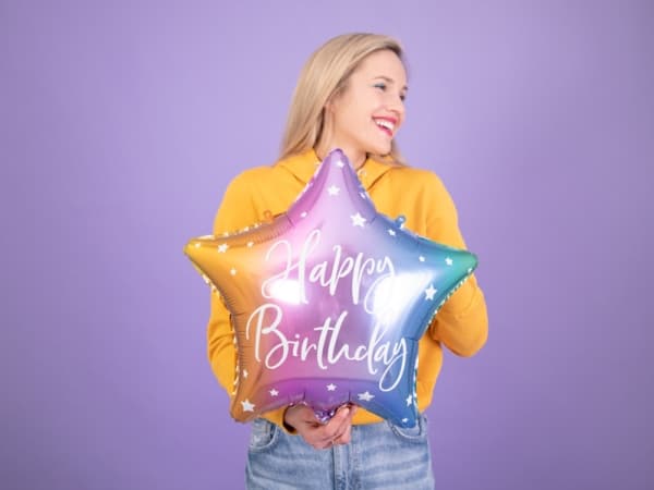 PartyDeco FB93-000-KARTON, Monivärinen, Star, Kalvo, Syntymäpäivä, Englanti, 40 cm