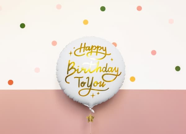 PartyDeco Happy Birthday To You, Hvit, Rund, Folie, Bursdag, 35 cm, 50 stykker