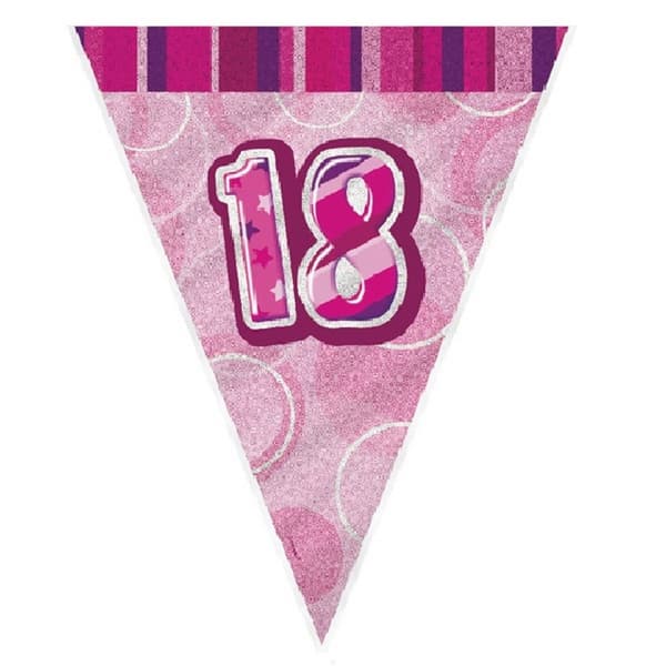Unique Party Pink 18 Glitz Pennant Bunting Pink One Size