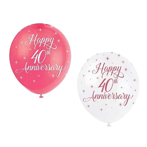 Unique Party Latex 40th Anniversary Balloons (Pack of 5) Ruby/White One Size