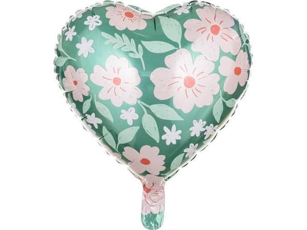 Folieballon hjerte med blomster