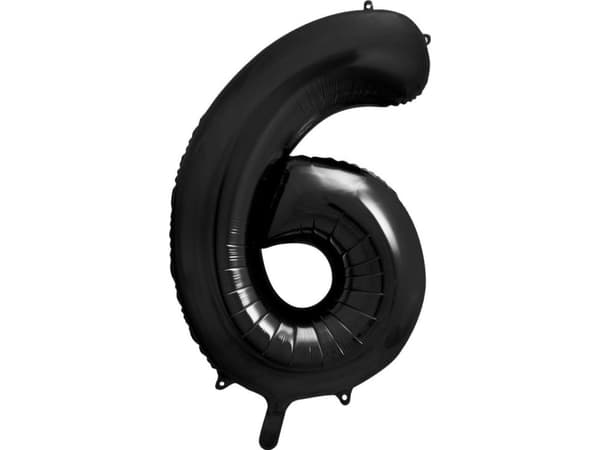 PartyDeco Balon cyfra 6 czarna, 86 cm, yksi koko