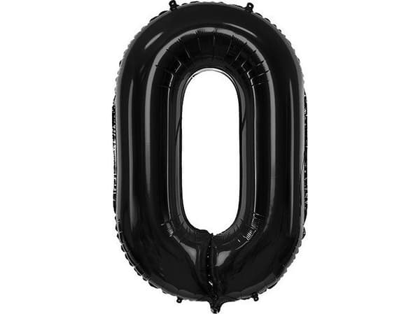 PartyDeco Folieballong nummer 0 stor sort bursdagsfest 34''
