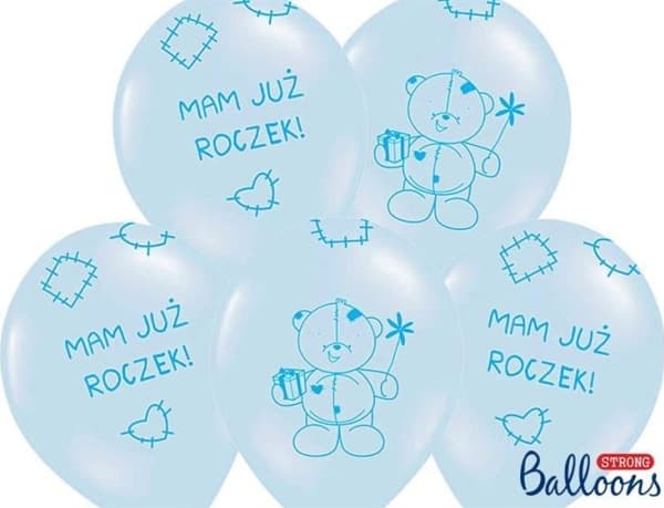 Party Deco Ensimmäisen syntymäpäivän ilmapallot, Nalle - Olen jo vuoden vanha, sininen, 30 cm, 6 kpl yleismaailmallisia ilmapalloja
