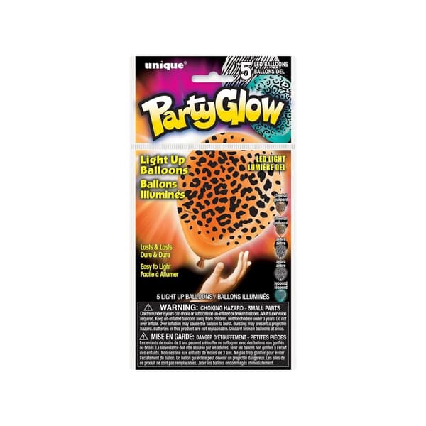 Unique Party Latex LED-balloner med dyreprint (pakke med 5 stk.) Multicoloured One Size