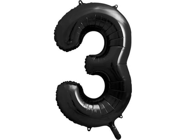 Party Deco FOLIEBALLONG, NUMMER 3, SVART, 86CM