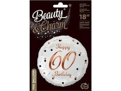 GoDan B&C Happy 60 Birthday folieballong hvit, rosa og gull trykk 18" Godan