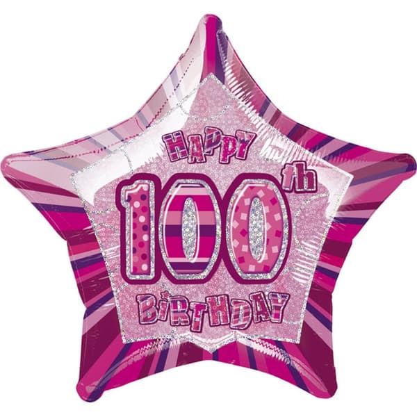 Unique Party Happy 100th Birthday Pink Star Foil Balloon Pink One Size