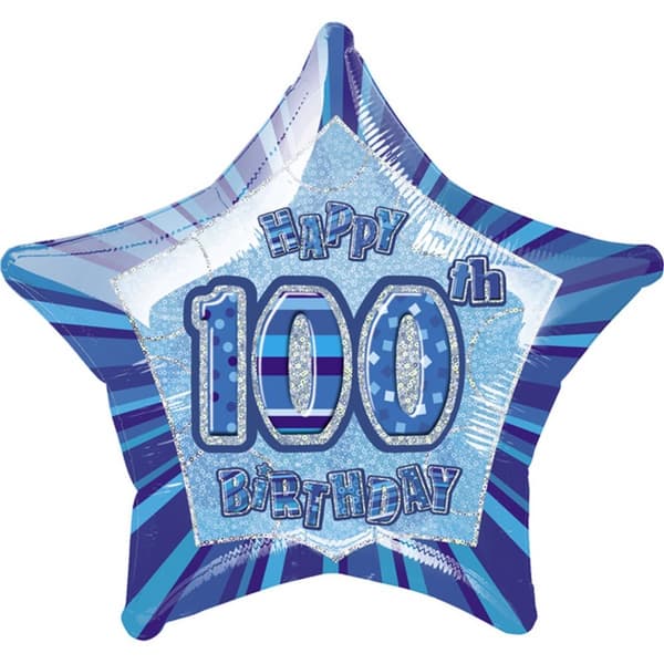 Unique Party Happy 100th Birthday Blue Star Foil Balloon Blue One Size