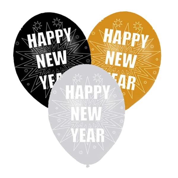 Amscan Latex New Year Balloons (Pack of 6) Black/Yellow/Grey One Size