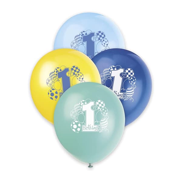 Unique Party Latex 1st Birthday Balloons (Pack of 8) Blue/Yellow/Navy One Size