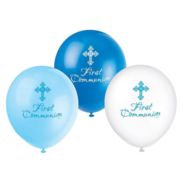 Unique Party Latex Radiant Cross First Holy Communion Balloon (Pack of 8) Blue One Size