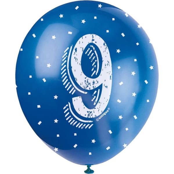 Unique Party Latex Pearlised 9th Birthday Balloons (Pack of 5) Blue One Size