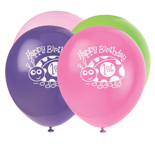 Unique Party Latex Ladybird 1st Birthday Balloons (Pack of 8) Pink/Blue/Green One Size