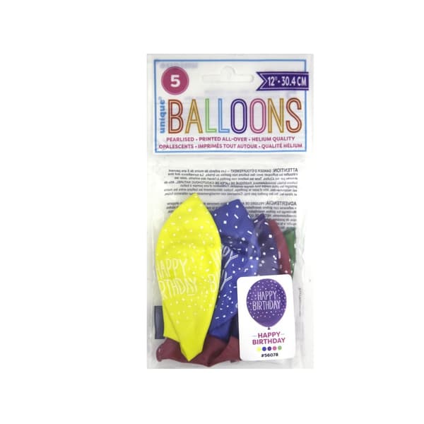 Unique Party Latex Pearlised Happy Birthday Balloons (Pack of 5) Multicoloured One Size