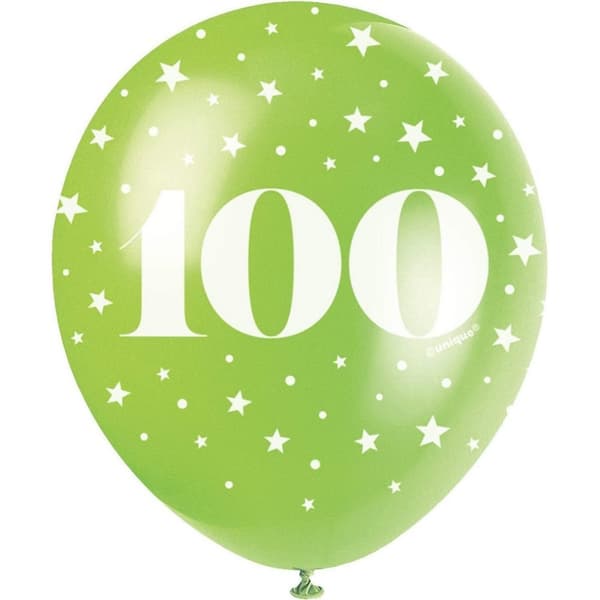 Unique Party Latex Pearlised 100th Birthday Balloons (Pack of 5) Green/White One Size