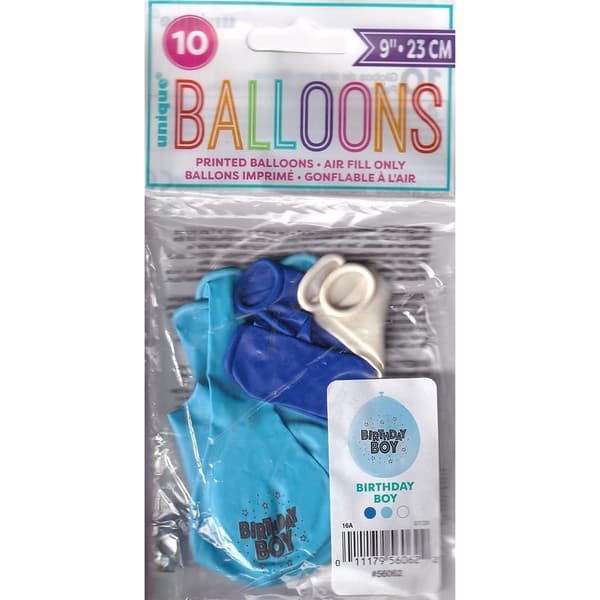 Unique Party Birthday Boy Latex Balloons (Pack of 10) Blue/White/Black One Size