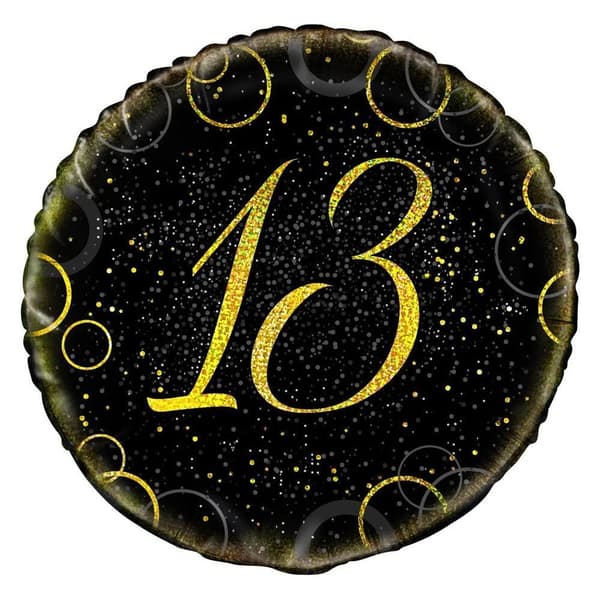 Unique Party Glitter 13th Birthday Folieballong Black/Gold/Silver One Size