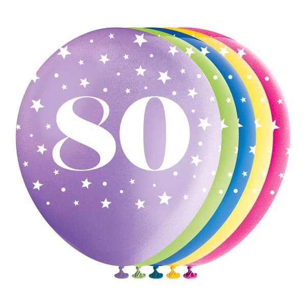 Unique Party Latex Pearlised 80th Balloon (Pack of 5)