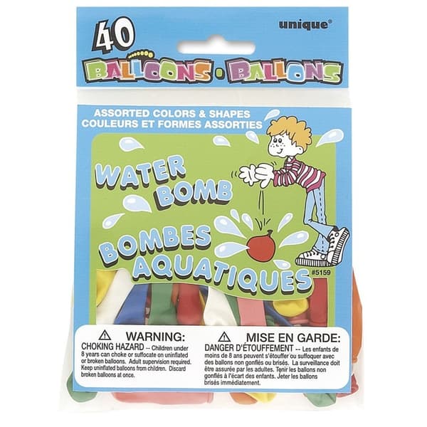 Unique Party Latex Plain Water Balloons (Pack of 40) Multicoloured One Size