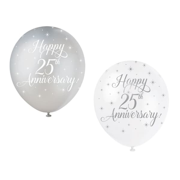 Unique Party Latex Pearlised 25th Anniversary Balloons (Pack of 5) Grey/White One Size