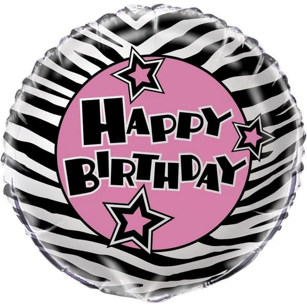 Spot on Gifts Zebra Print Happy Birthday Foil Balloon Black/White/Pink One Size
