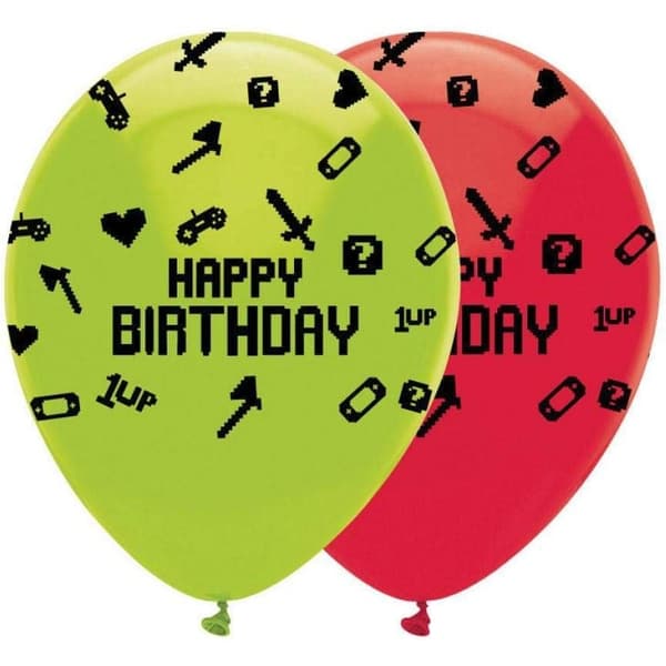 Creative Party Latex Digital Gaming Birthday Balloons (Pack of 6) Green/Red/Black One Size