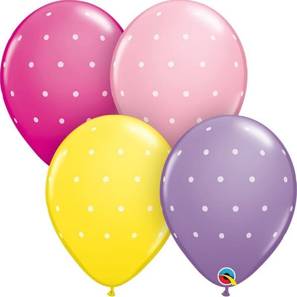 Qualatex Latex Dotted Balloons (Pack of 6) Pink/Yellow/Wild Berry/Lilac One Size
