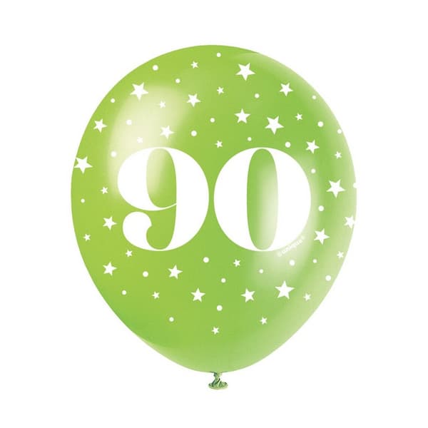 Unique Party Latex Pearlised 90th Balloons (Pack of 5) Multicoloured One Size