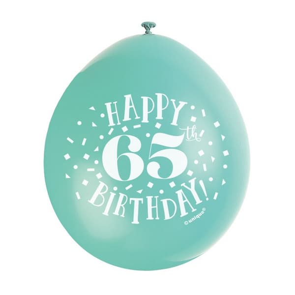 Unique Party Latex 65th Birthday Balloons (Pack of 10) Multicoloured One Size
