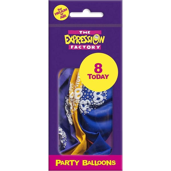 Expression Factory Latex 8th Birthday Balloons (Pack of 8) Yellow/Blue/White One Size