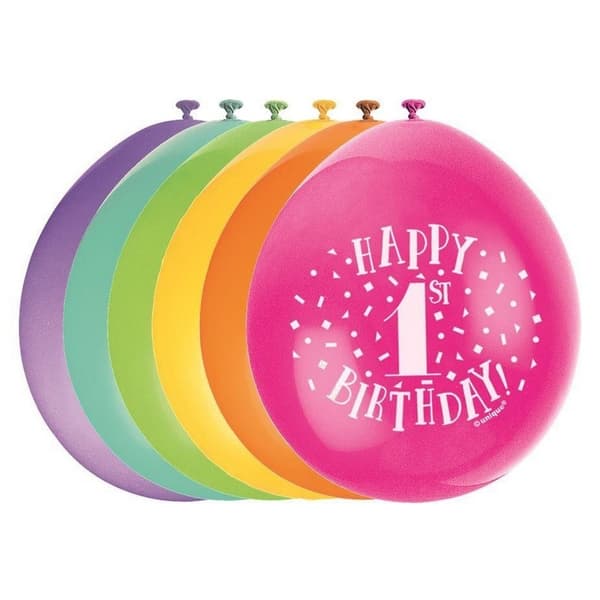 Unique Party Latex 1st Birthday Balloons (Pack of 10) Multicoloured One Size