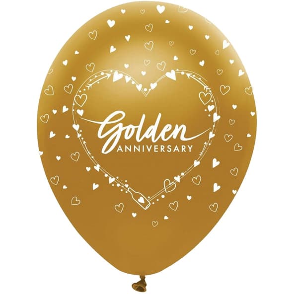 Creative Party Latex All-Over Print Golden (50th) Wedding Anniversary Balloons (Pack of 6) Gold One Size