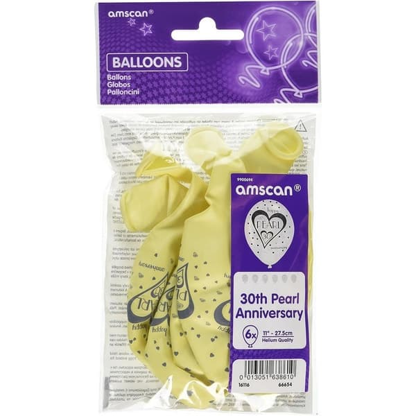 Amscan Pearl 30-årsjubileumsballong (6-pack) Yellow/Grey One Size
