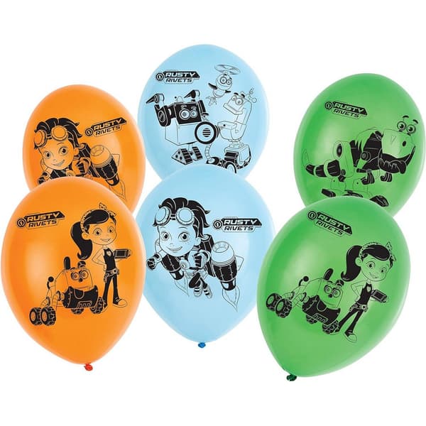 Rusty Rivets Latex Characters Balloons (Pack of 6) Orange/Sky Blue/Green One Size