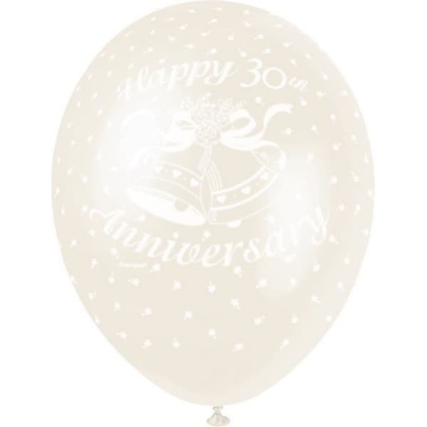 Unique Party 30-årsballong i latex med pärlemorfärg (5-pack) Gold/White One Size