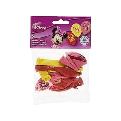 Disney Latex 3rd Birthday Balloons (Pack of 6) Yellow/Pink/Red One Size